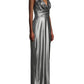 Vestido longo feminino Aidan By Aidan Mattox com decote halter e alças finas, cinza, tamanho 6