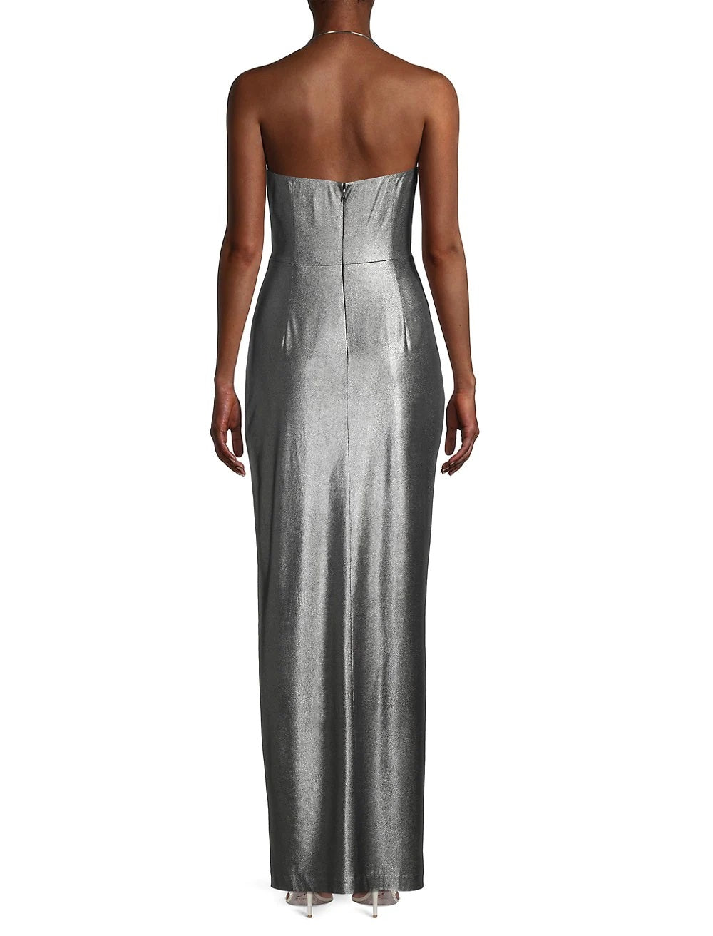 Vestido longo feminino Aidan By Aidan Mattox com decote halter e alças finas, cinza, tamanho 6