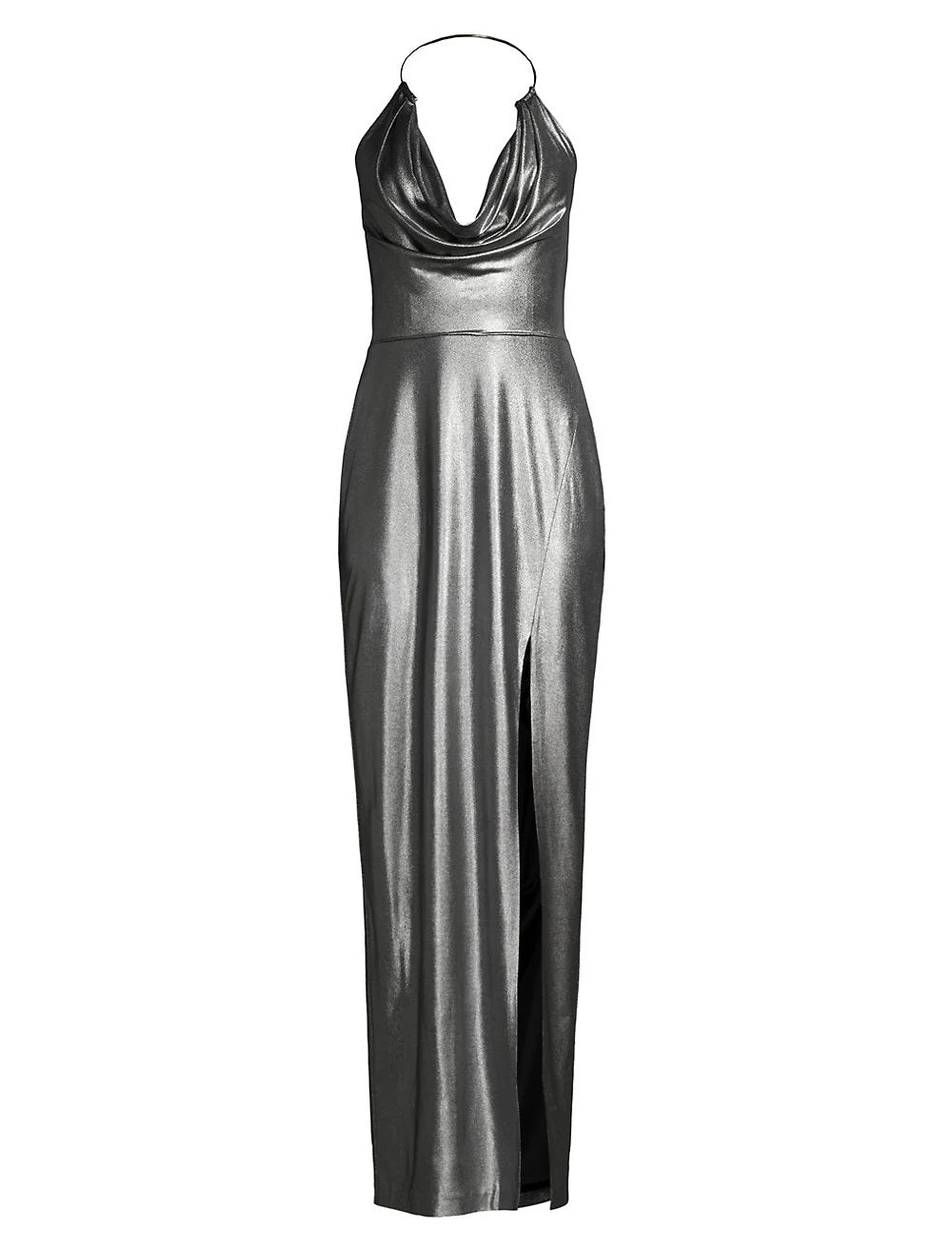 Vestido longo feminino Aidan By Aidan Mattox com decote halter e alças finas, cinza, tamanho 6