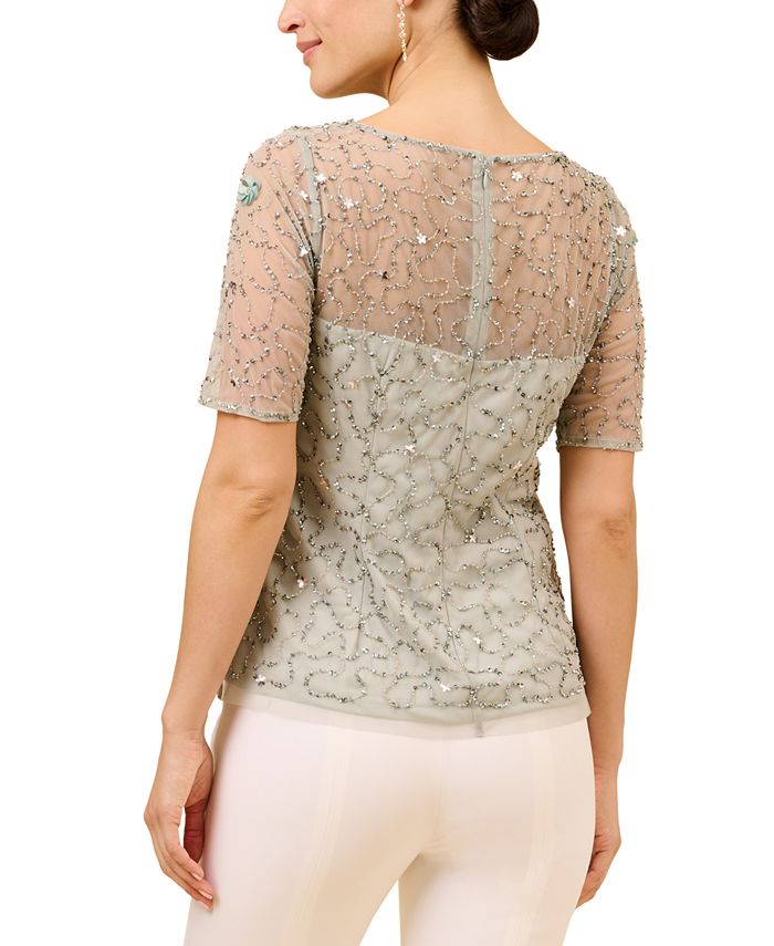 Adrianna Papell Blusa feminina com decote canoa e manga cotovelo, verde, tamanho 4