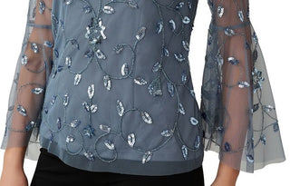 Adrianna Papell Blusa feminina com decote em V e manga flare, azul, tamanho 10