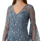 Adrianna Papell Blusa feminina com decote em V e manga flare, azul, tamanho 10