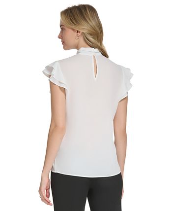 Blusa Calvin Klein Feminina Manga Longa Gola Amarrada Branca Tamanho X-G