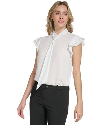 Blusa Calvin Klein Feminina Manga Longa Gola Amarrada Branca Tamanho X-G