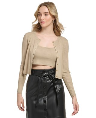 Calvin Klein Women's X Fit Cropped Camisole & Cardigan Sweater Brown Size Small