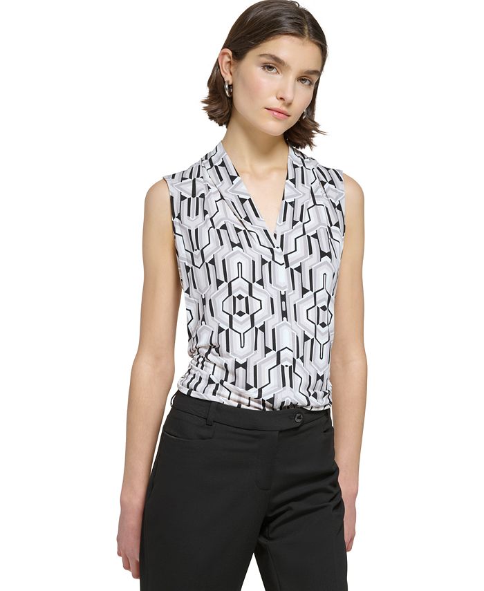 Blusa Calvin Klein Feminina Estampada Sem Mangas Gola V Cinza Tamanho Médio