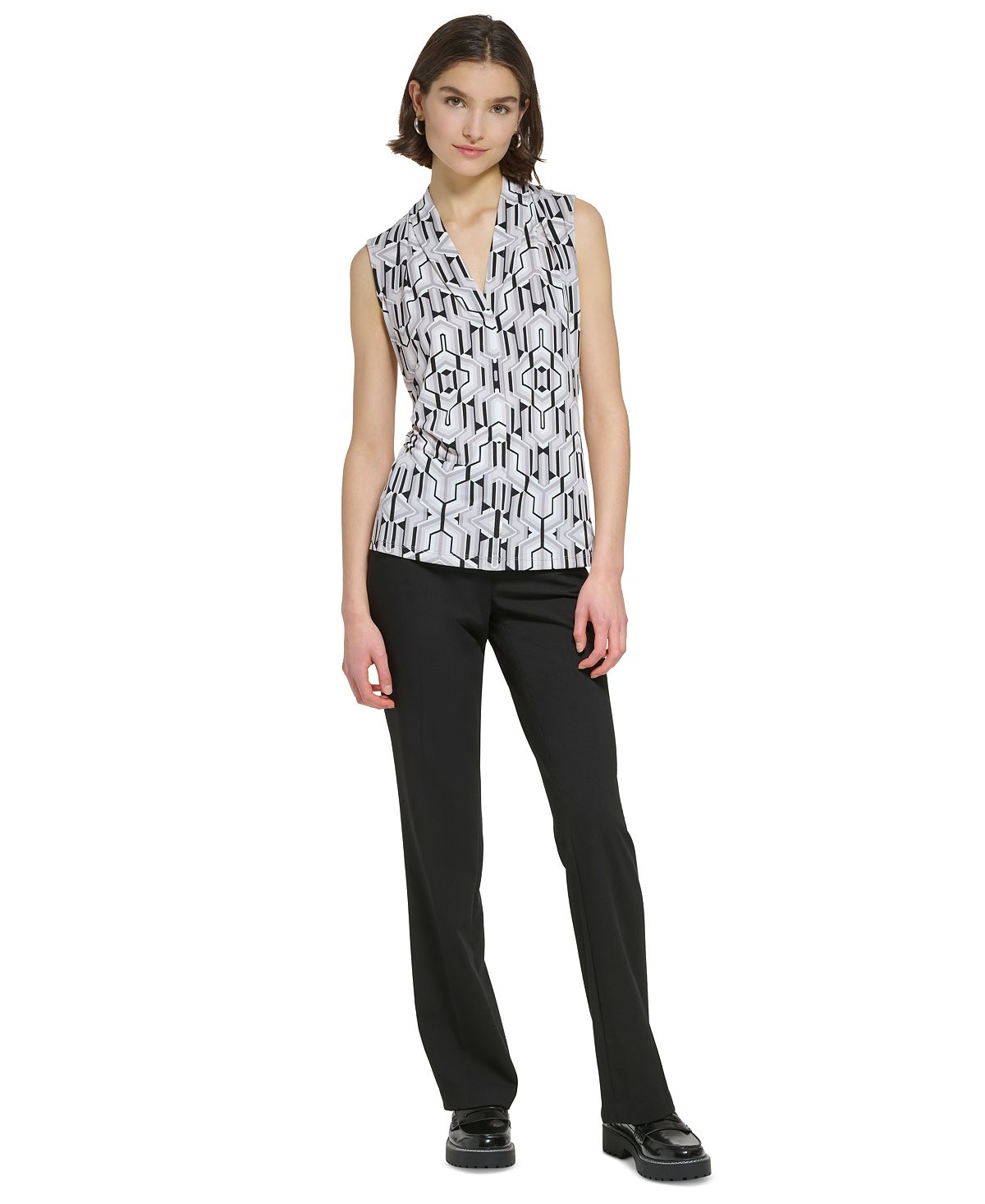 Blusa Calvin Klein Feminina Estampada Sem Mangas Gola V Cinza Tamanho Médio