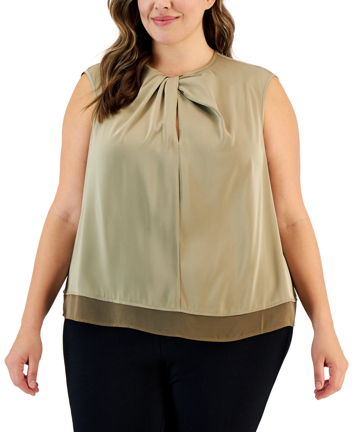 Blusa feminina Calvin Klein sem mangas com frente torcida, bege, tamanho 2X