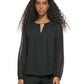 Blusa Calvin Klein Feminina Manga Longa Gola Redonda Chiffon Preta Tamanho Médio