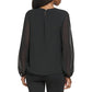 Blusa Calvin Klein Feminina Manga Longa Gola Redonda Chiffon Preta Tamanho Médio