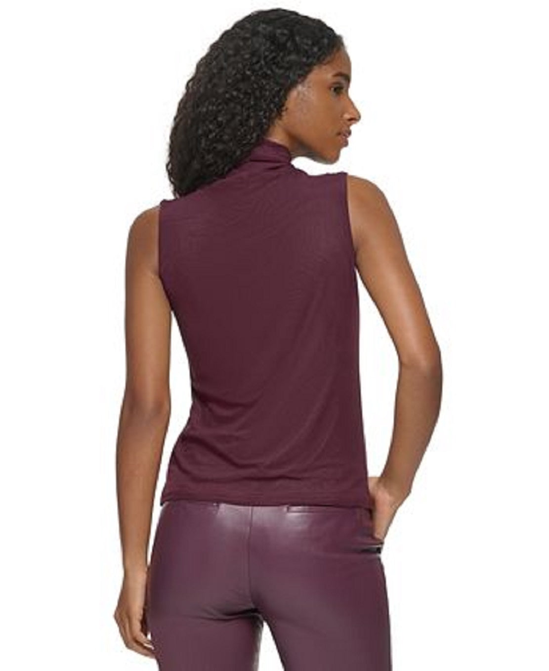 Blusa feminina Calvin Klein sem mangas de malha com gola alta roxa tamanho GG