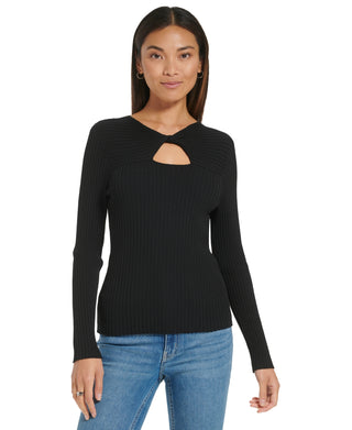 Calvin Klein Women's Ribbed Keyhole Sweater Black Size Small