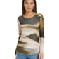 Blusa feminina Calvin Klein de malha estampada e manga comprida, marrom, tamanho X-G