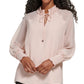 Blusa Calvin Klein Feminina Amarrada na Frente em Chiffon Camponesa Rosa Tamanho X-G