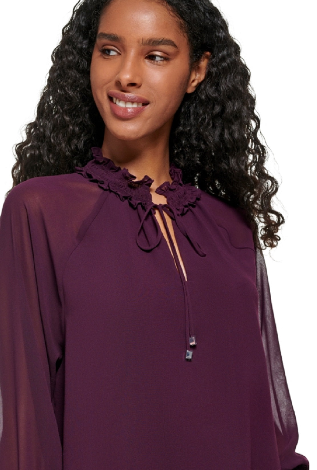 Blusa Calvin Klein Feminina Amarrada na Frente em Chiffon, Roxa, Tamanho X-G