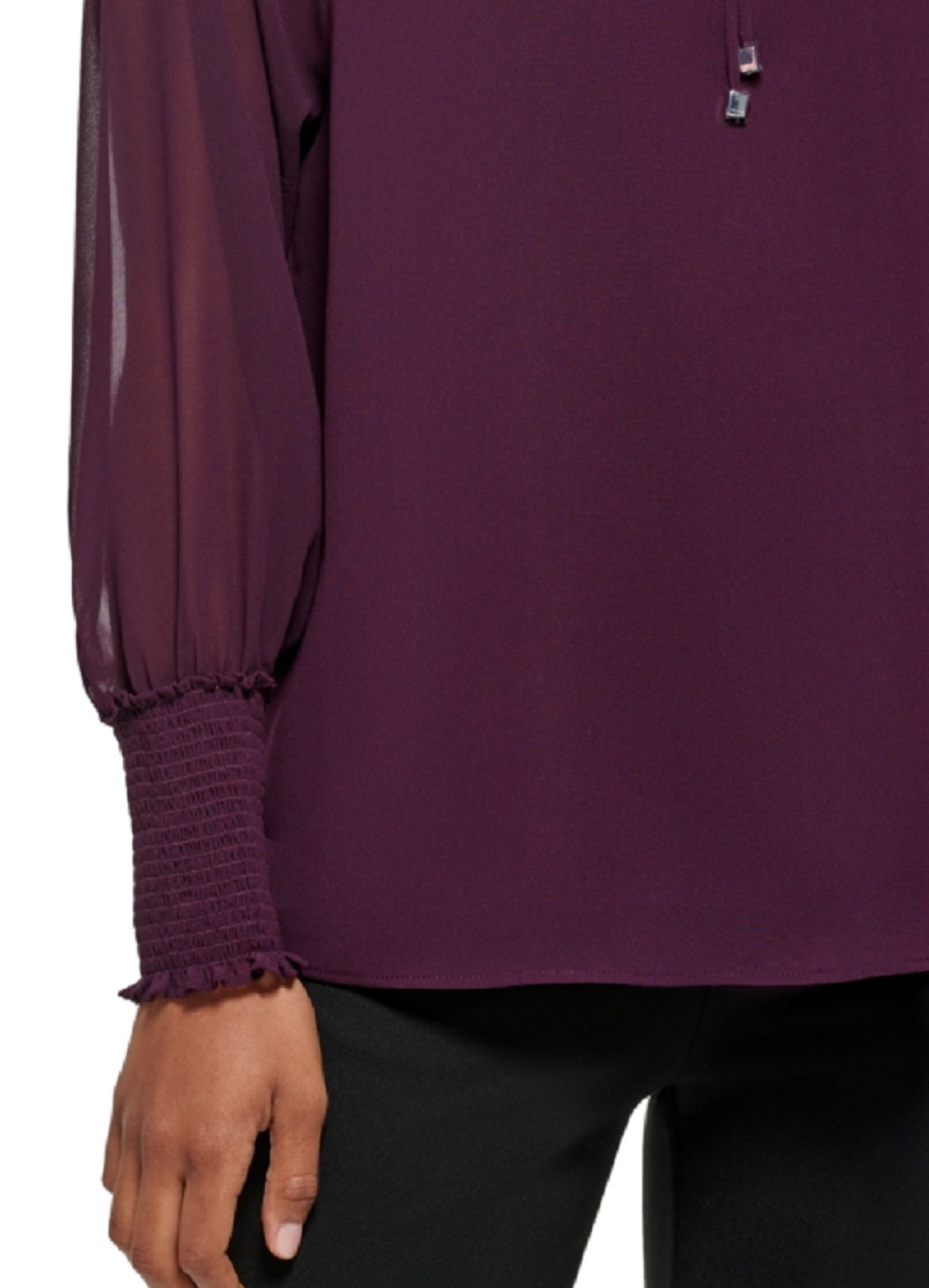 Blusa Calvin Klein Feminina Amarrada na Frente em Chiffon, Roxa, Tamanho X-G