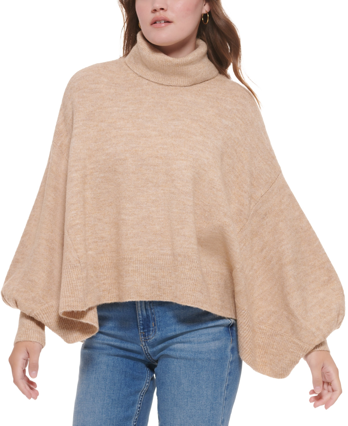 Calvin Klein Suéter Feminino Gola Alta Manga Bufante Marrom Tamanho P