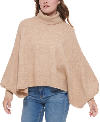 Calvin Klein Suéter Feminino Gola Alta Manga Bufante Marrom Tamanho P