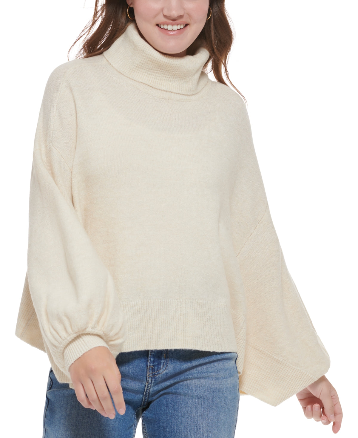 Calvin Klein Suéter Feminino Gola Alta Manga Bufante Marrom Tamanho P