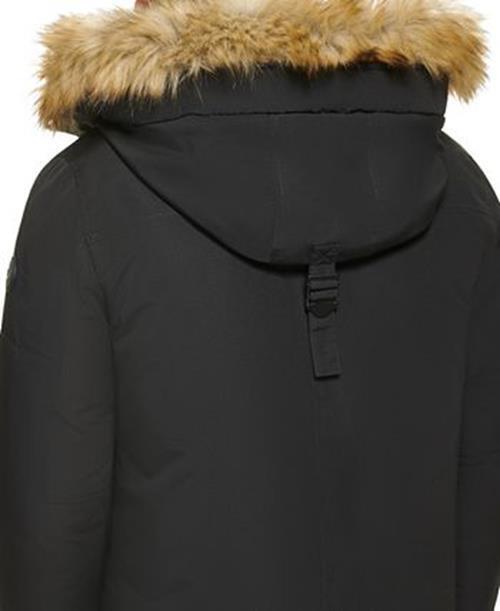 Calvin Klein Parka Longa Masculina com Capuz Forrado de Pele Sintética Preta Tamanho Médio