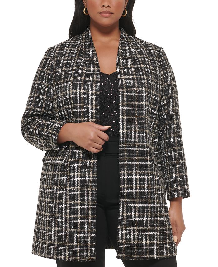Jaqueta Calvin Klein Feminina Xadrez Tweed Topper Preta Tamanho 22W
