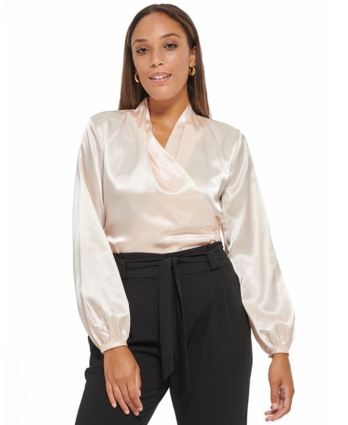 Blusa feminina Calvin Klein manga comprida, estampa envelope, rosa, tamanho médio