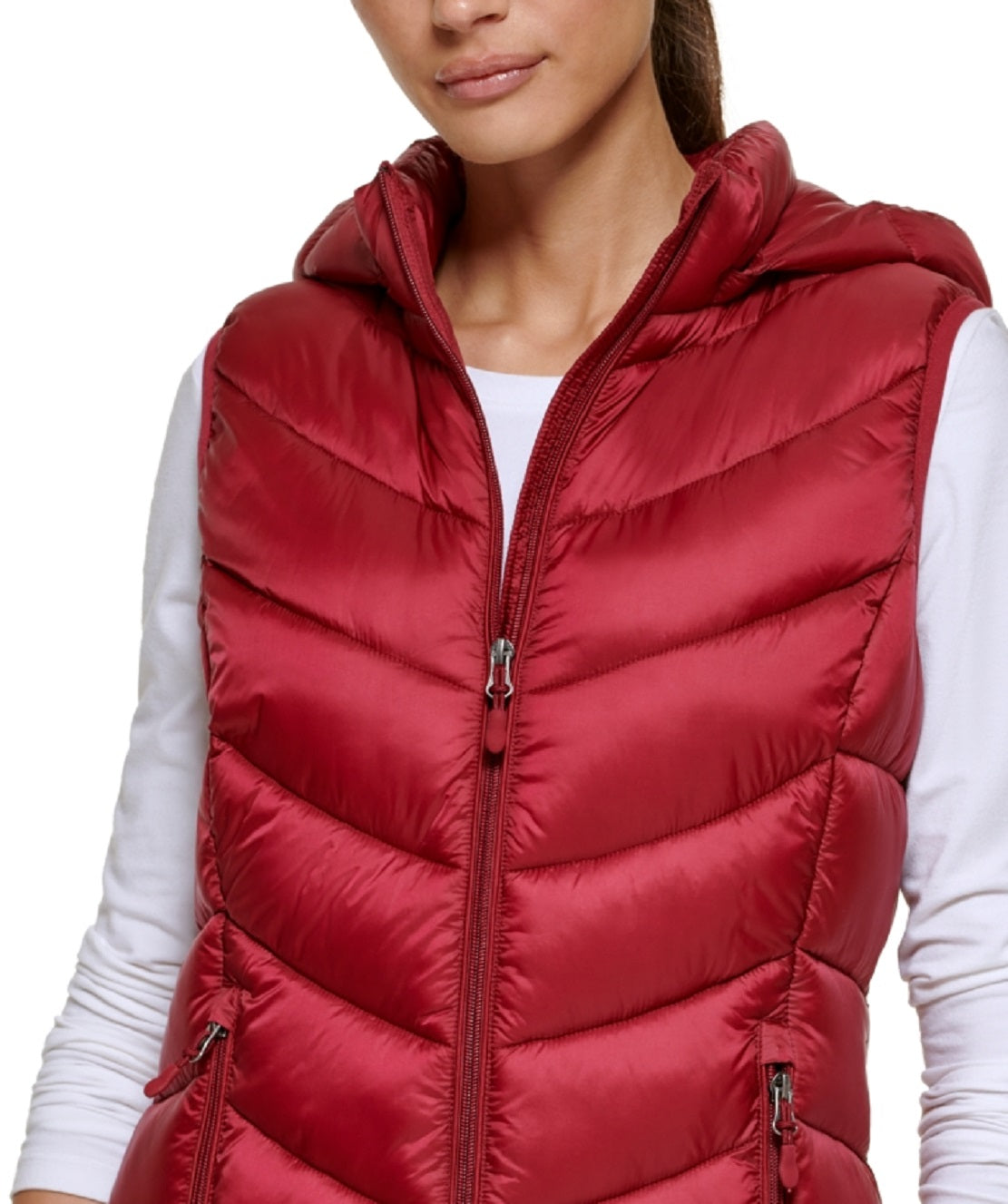 Colete acolchoado com capuz dobrável feminino Charter Club, vermelho, tamanho pequeno