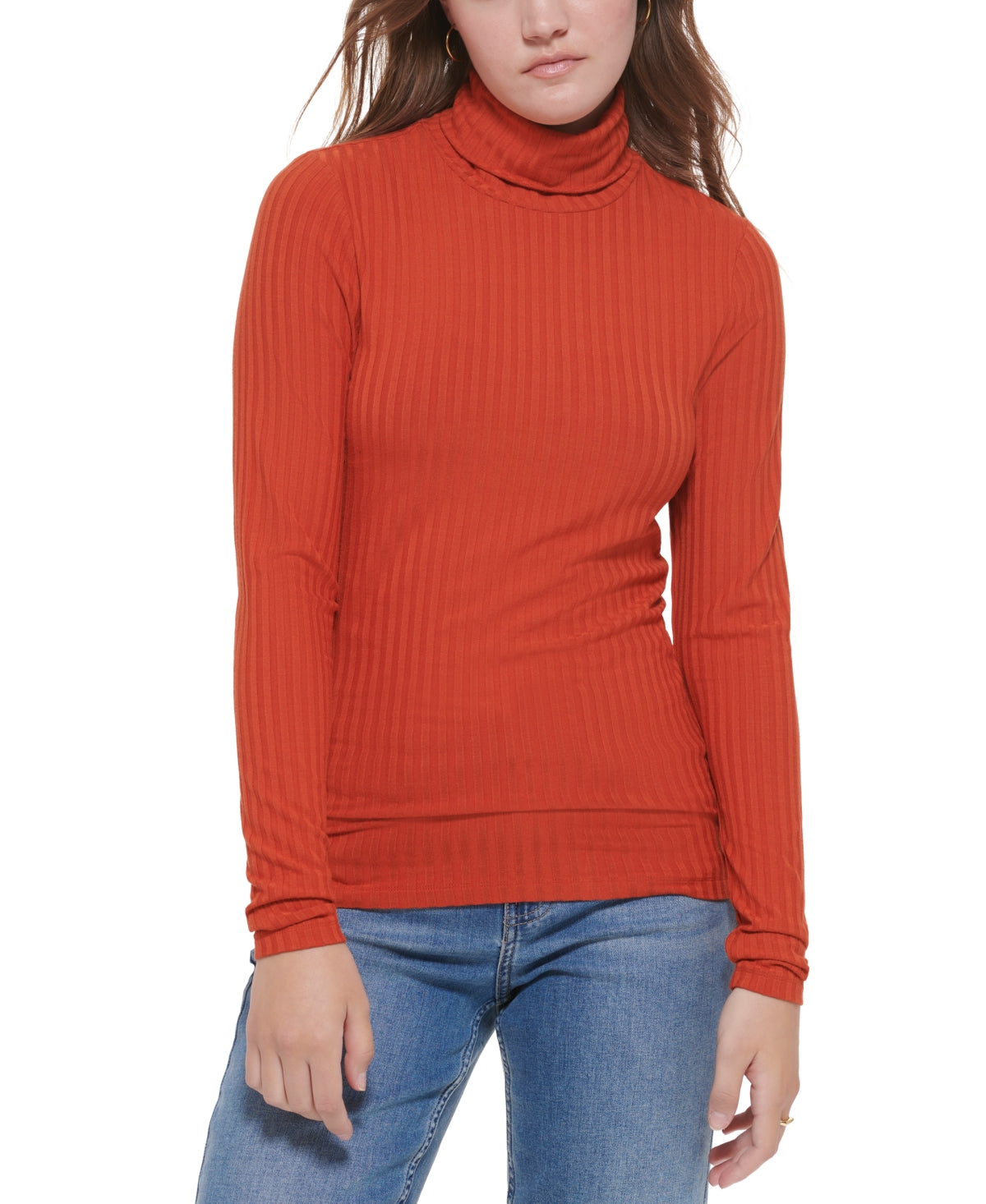 Calvin Klein Jeans Blusa Feminina Manga Longa Gola Alta Vermelha Tamanho XS