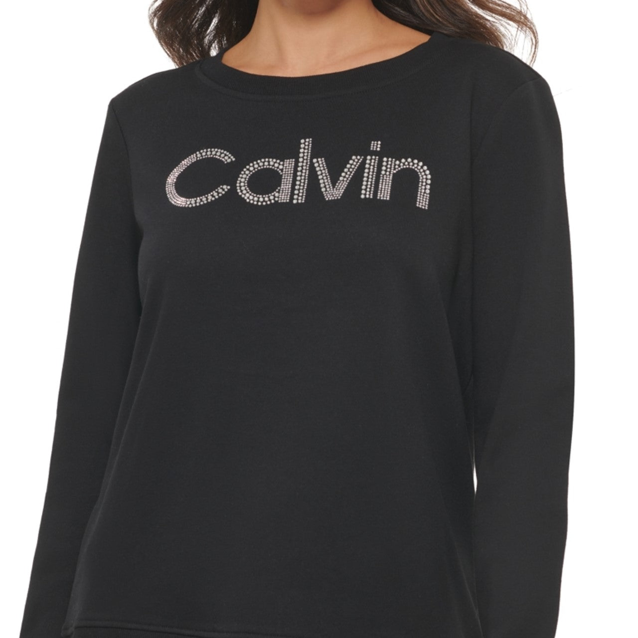 Calvin Klein Moletom Feminino com Logo Crystal Preto Tamanho X-G