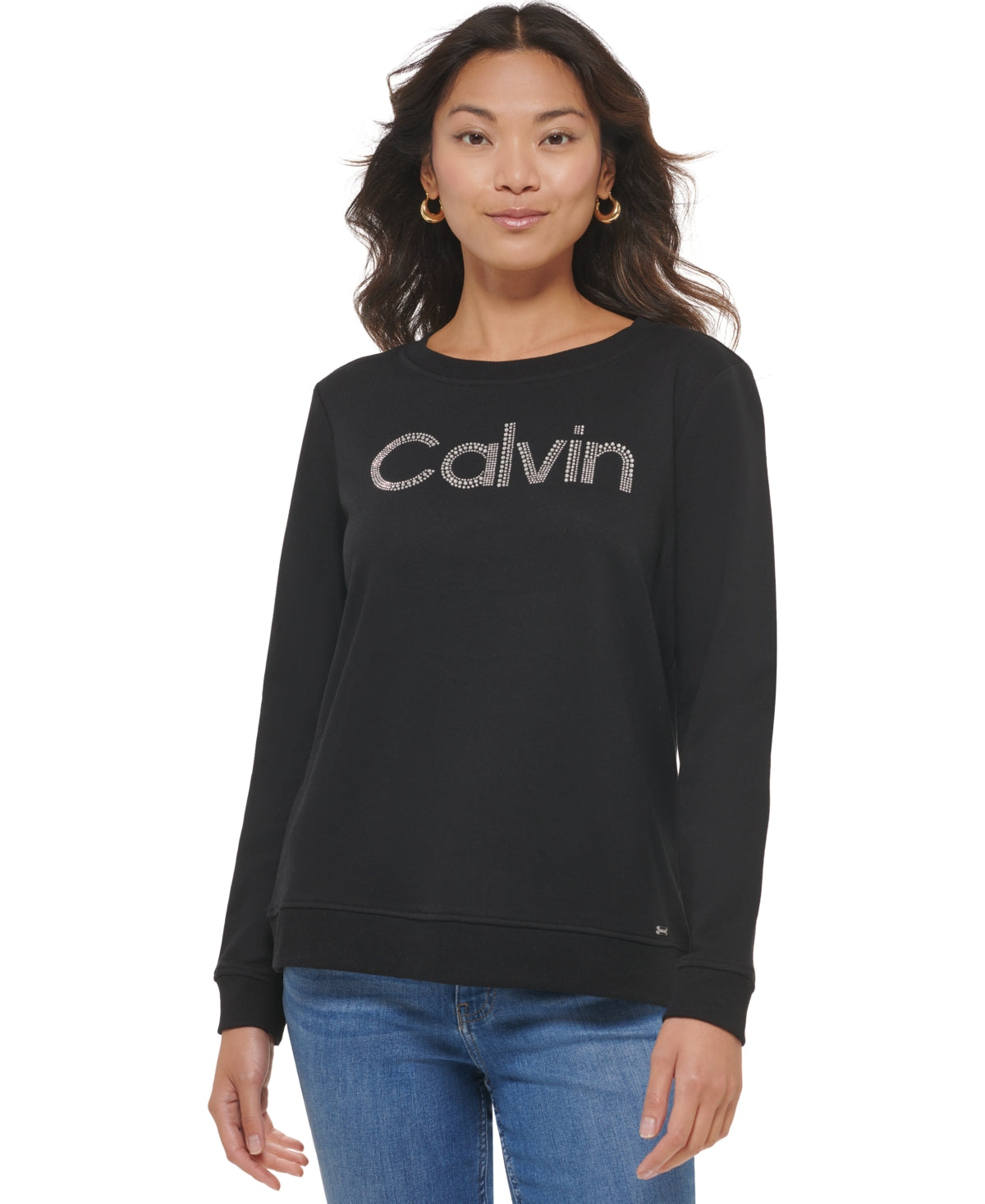 Calvin Klein Moletom Feminino com Logo Crystal Preto Tamanho X-G