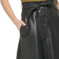 Calvin Klein Saia Midi Feminina Cintura Amarrada Couro Sintético Preta Tamanho 10