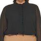 Blusa Calvin Klein Feminina Manga Longa com Babados Preta Tamanho 2X