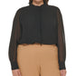 Blusa Calvin Klein Feminina Manga Longa com Babados Preta Tamanho 2X