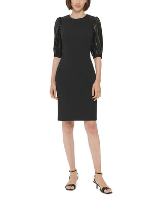 Vestido midi de coquetel e festa Calvin Klein feminino com lantejoulas, preto, tamanho 16