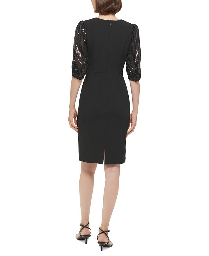 Vestido midi de coquetel e festa Calvin Klein feminino com lantejoulas, preto, tamanho 16