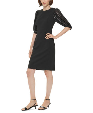 Vestido midi de coquetel e festa Calvin Klein feminino com lantejoulas, preto, tamanho 16