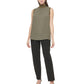 Blusa feminina Calvin Klein canelada, gola alta, sem mangas, verde, tamanho médio