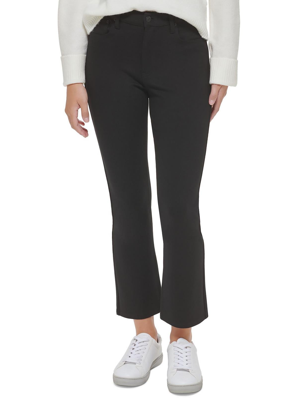 Calça jeans feminina Calvin Klein Jeans cintura alta, boca larga, preta, tamanho grande