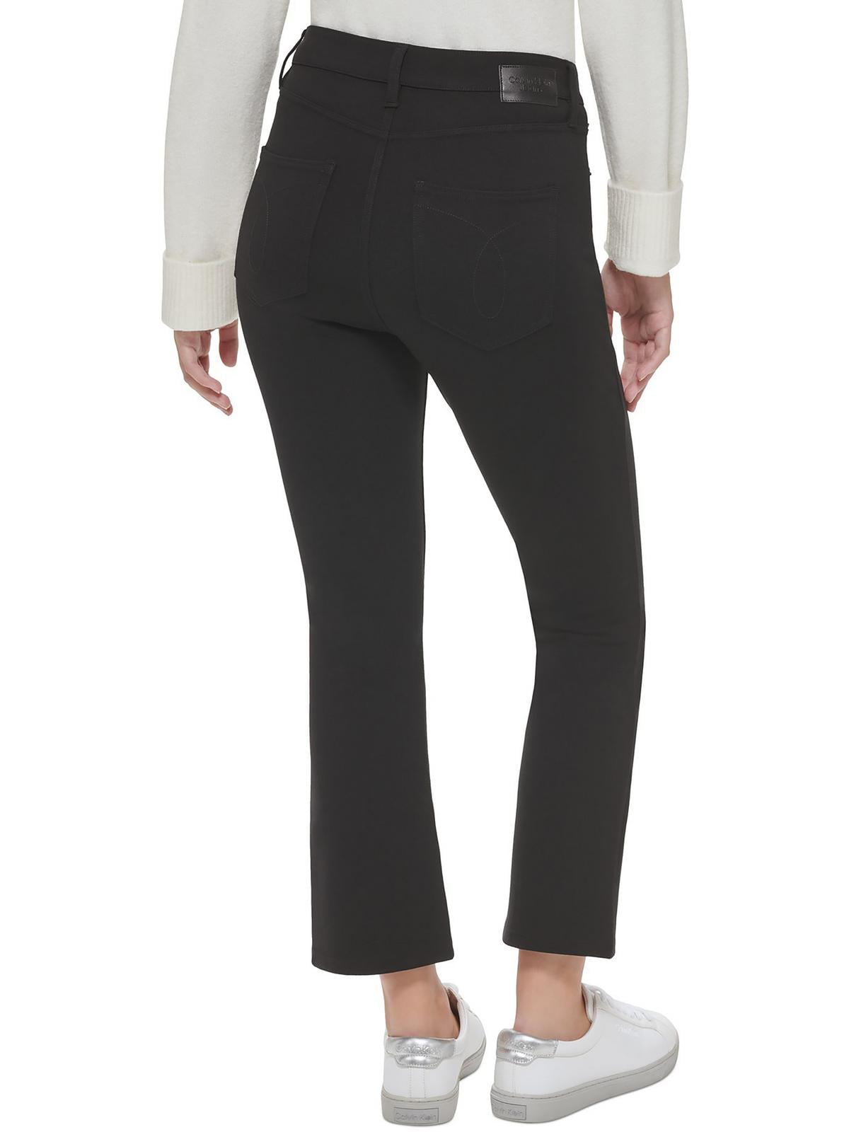 Calça jeans feminina Calvin Klein Jeans cintura alta, boca larga, preta, tamanho grande