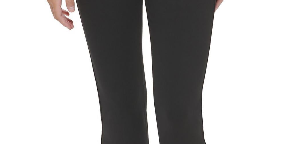 Calça jeans feminina Calvin Klein Jeans cintura alta, boca larga, preta, tamanho grande