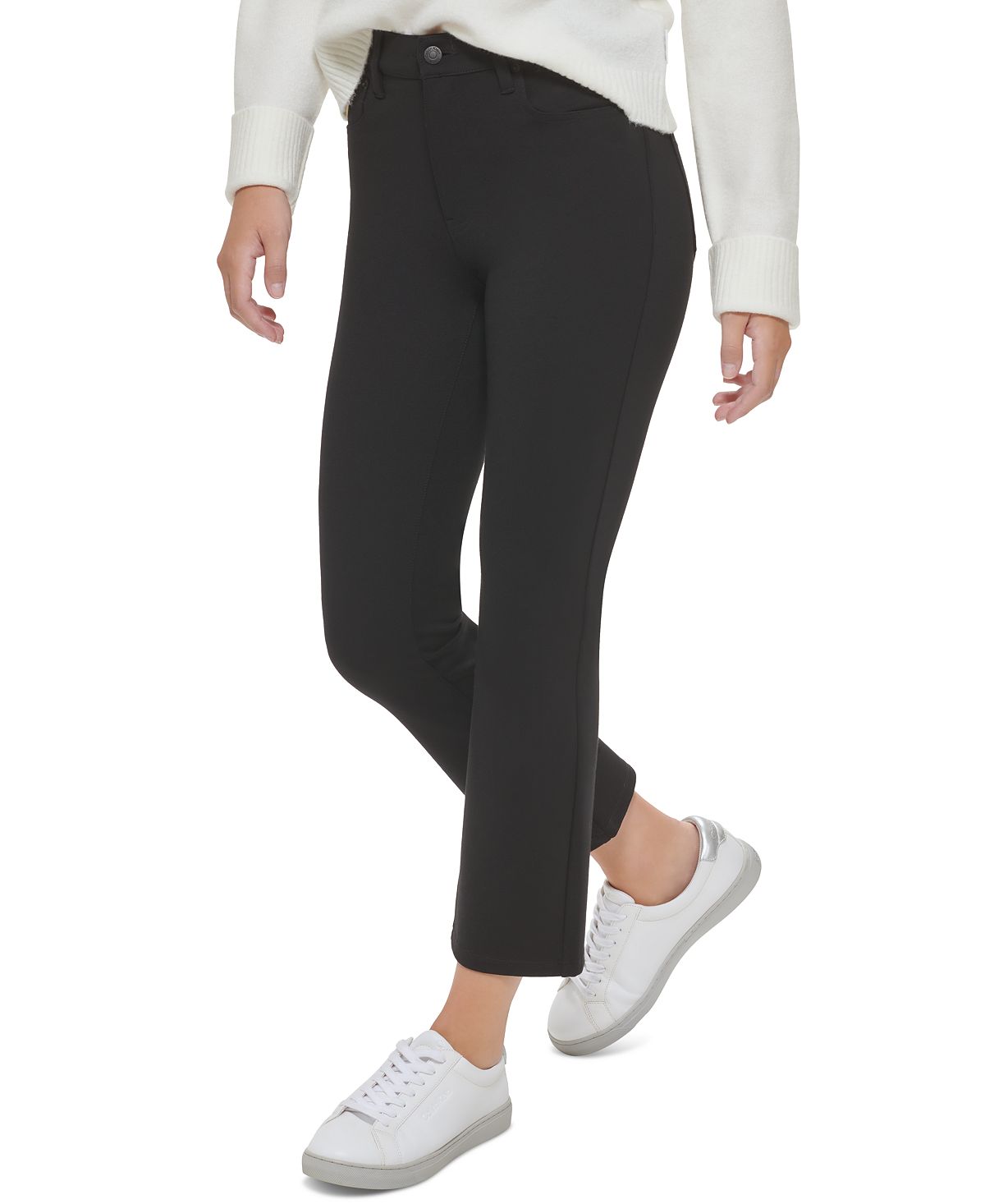 Calça jeans feminina Calvin Klein Jeans cintura alta e boca de sino preta tamanho X-S