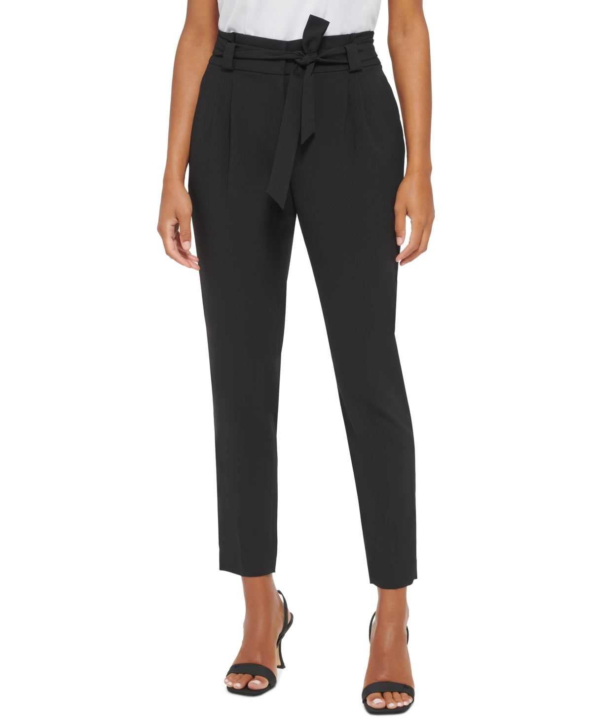 Calça Calvin Klein Lux com Cintura Amarrada, Preta, Tamanho 16