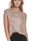Blusa Calvin Klein Feminina Manga Curta com Lantejoulas, Amarela, Tamanho Grande