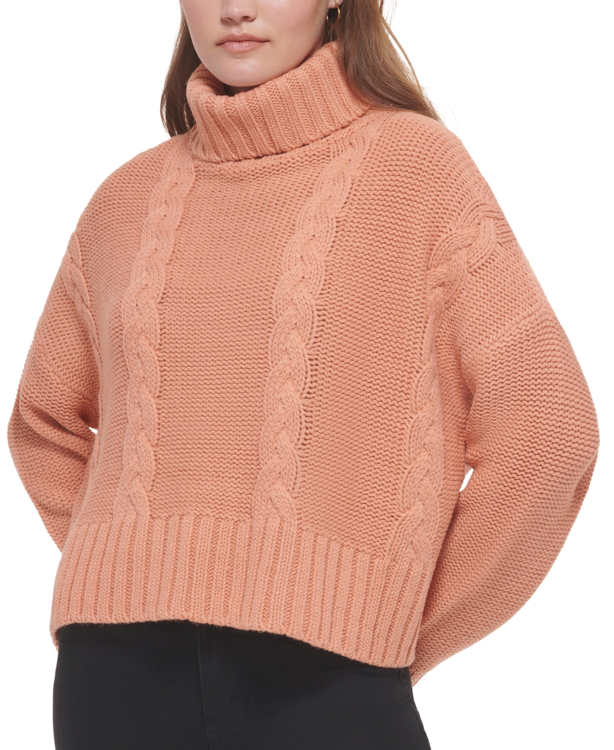 Calvin Klein Jeans Suéter Feminino de Tricô com Manga Longa e Gola Alta Bege Tamanho P