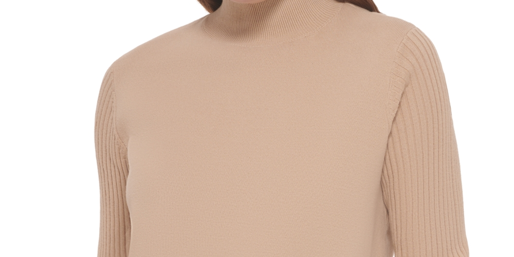 Calvin Klein Jeans Suéter Feminino Manga Longa Mixed Media Bege Tamanho Grande