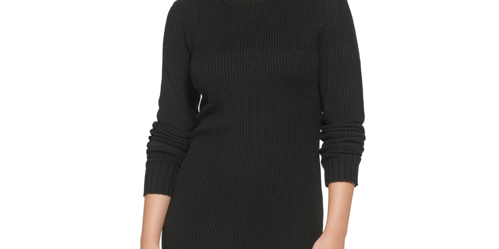 Vestido Calvin Klein Jeans Feminino Manga Longa Gola Redonda com Fenda Lateral Preto Tamanho Grande