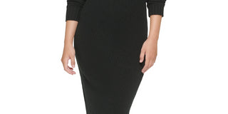 Vestido Calvin Klein Jeans Feminino Manga Longa Gola Redonda com Fenda Lateral Preto Tamanho Grande