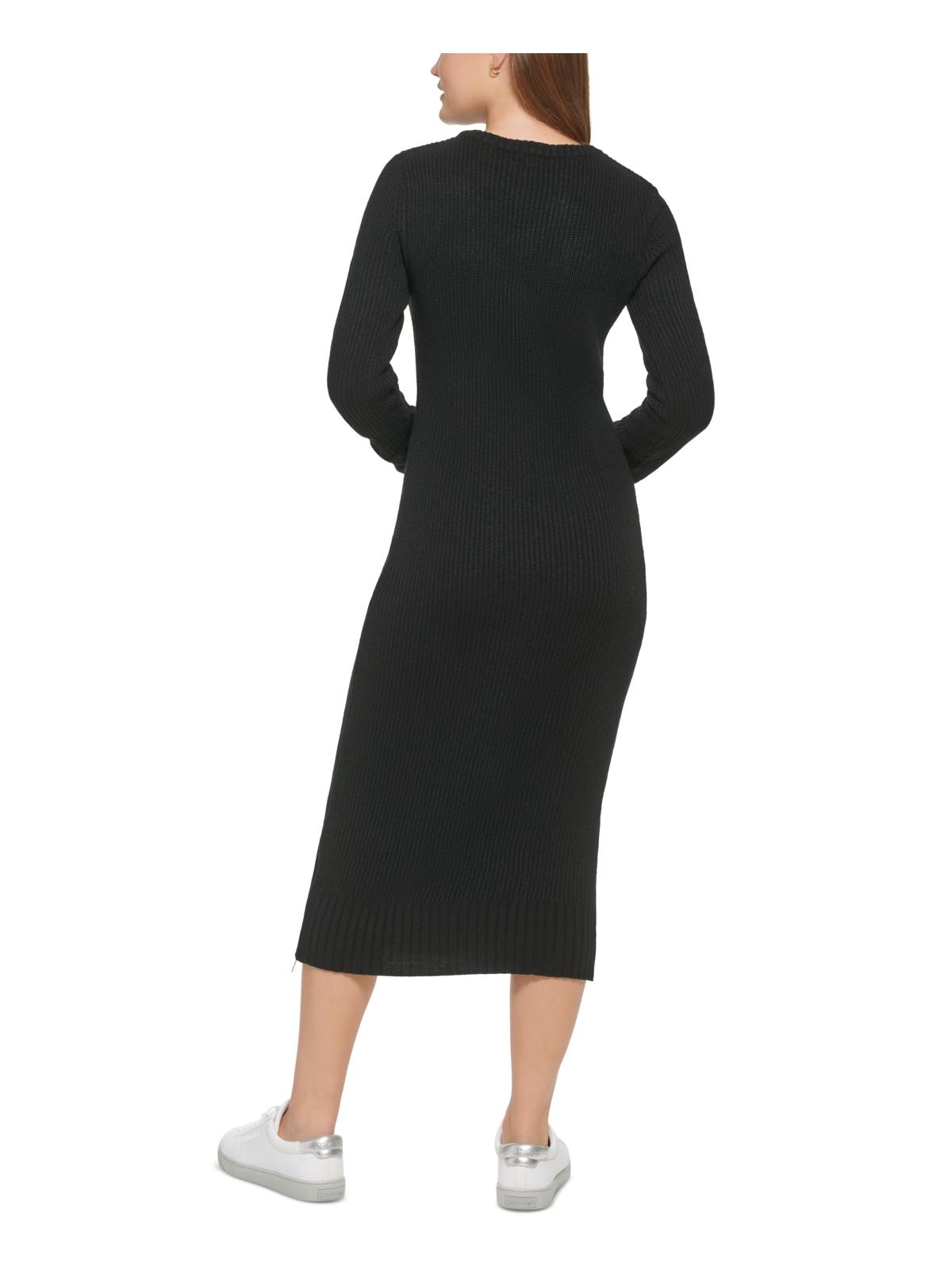 Vestido Calvin Klein Jeans Feminino Manga Longa Gola Redonda Fenda Lateral Preto Tamanho P