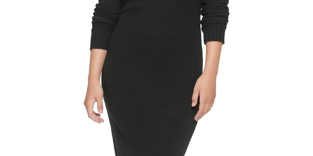 Vestido Calvin Klein Jeans Feminino Manga Longa Gola Redonda Fenda Lateral Preto Tamanho P