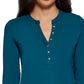 Calvin Klein Feminino Manga 3/4 Botões Frontais Henley Verde Tamanho P